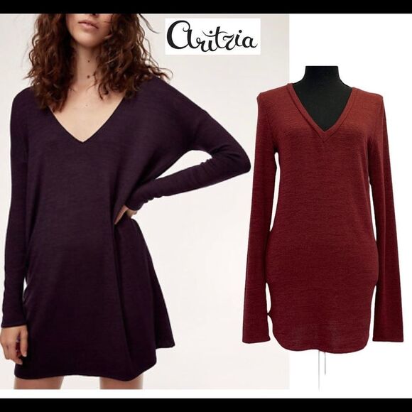 Aritzia Wilfred free maroon burgundy V-neck longsleeve tunic Sz L - Picture 10 of 10